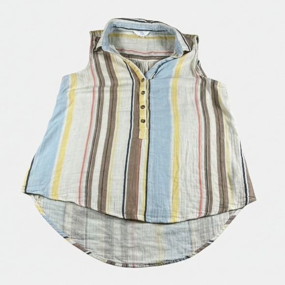 Time and Tru Tops - Time and Tru Womens Multi Color Striped Sleeveless 1/4 Button Top Size Medium